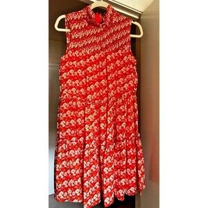 Taylor Dress Orange Size 8 Tiered Floral Sleeveless Mock Neck Smocked Chiffon